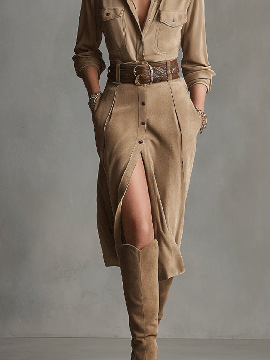 Sofia | Vestido elegante de efecto ante - Imagen 3