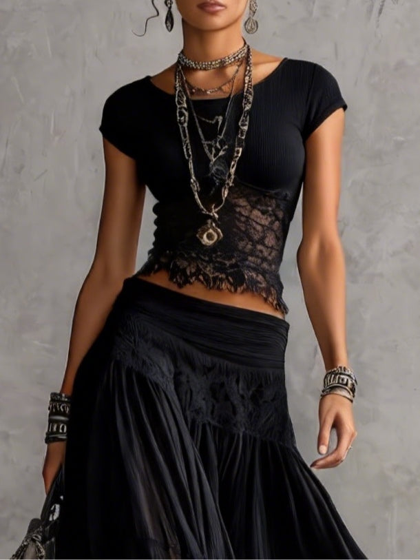 Adelina | Conjunto de top de encaje y falda plisada