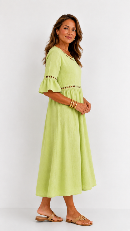 Hélène | Vestido Largo de Lino con Efecto Vientre Plano