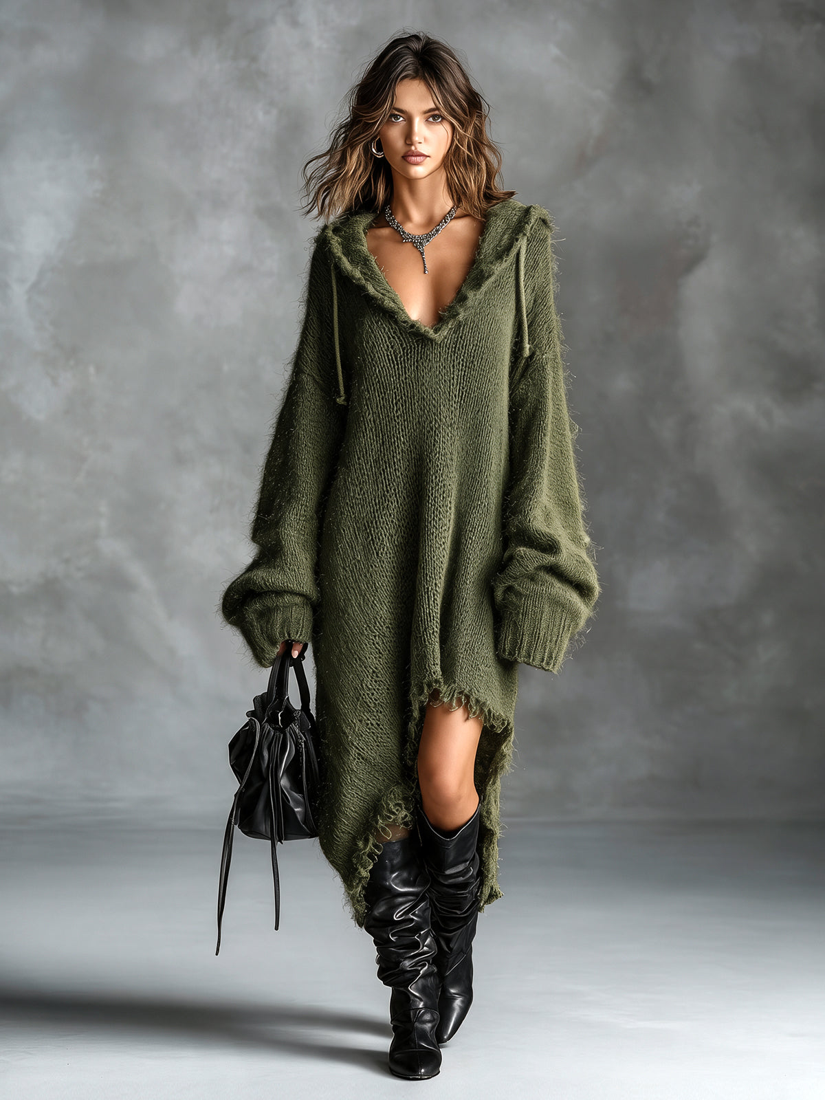 Colombe | Vestido midi de punto afelpado con capucha