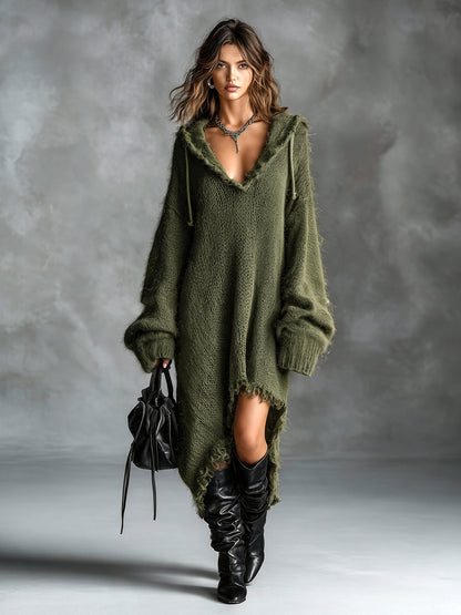 Colombe | Vestido midi de punto afelpado con capucha