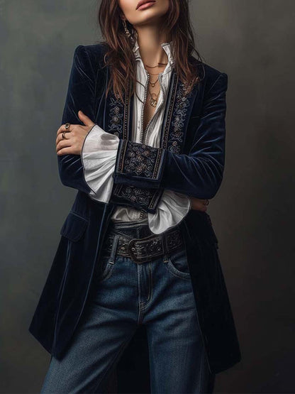 Chiara | Chaqueta larga bordada de estilo vintage
