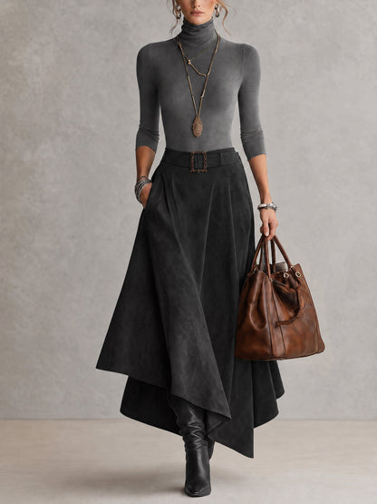 VALENTINA | Conjunto Elegante de Cuello Alto y Falda Asimétrica