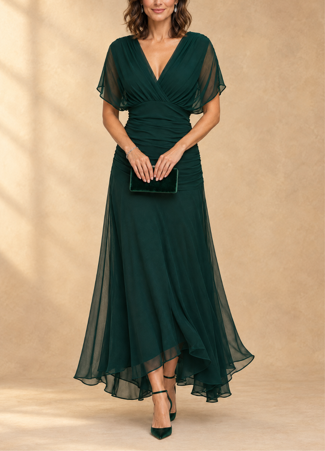 Ernesta | Vestido largo con escote en V drapeado - Imagen 1