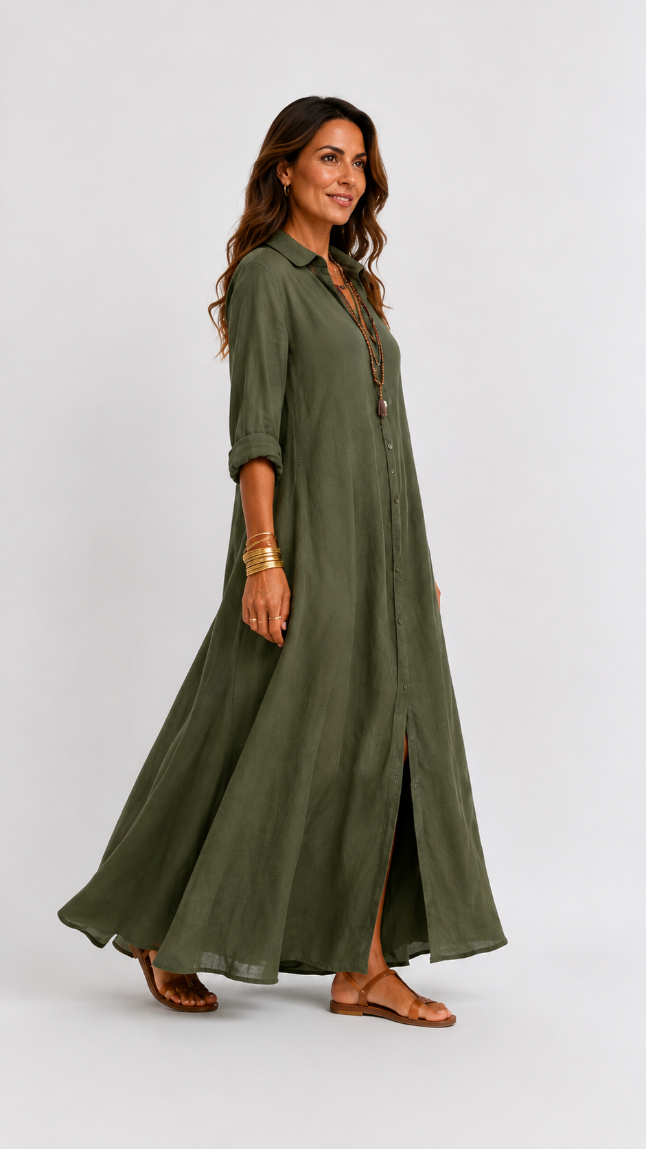 Céline | Vestido Maxi Negro Holgado con Botones