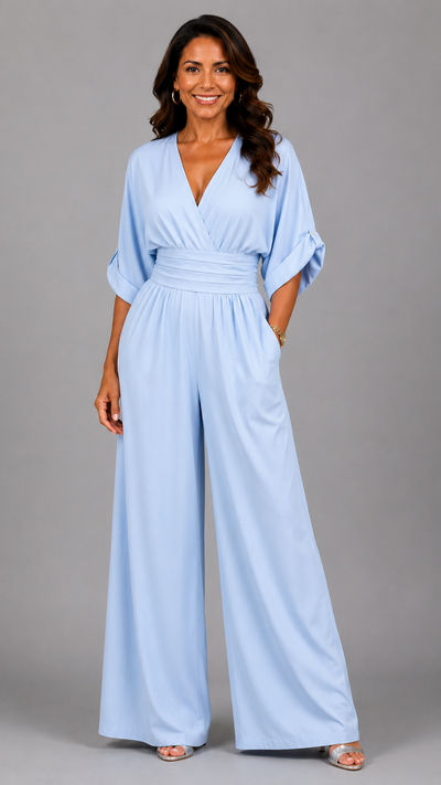 Emene | Jumpsuit Elegante de Pierna Amplia y Escote en V.