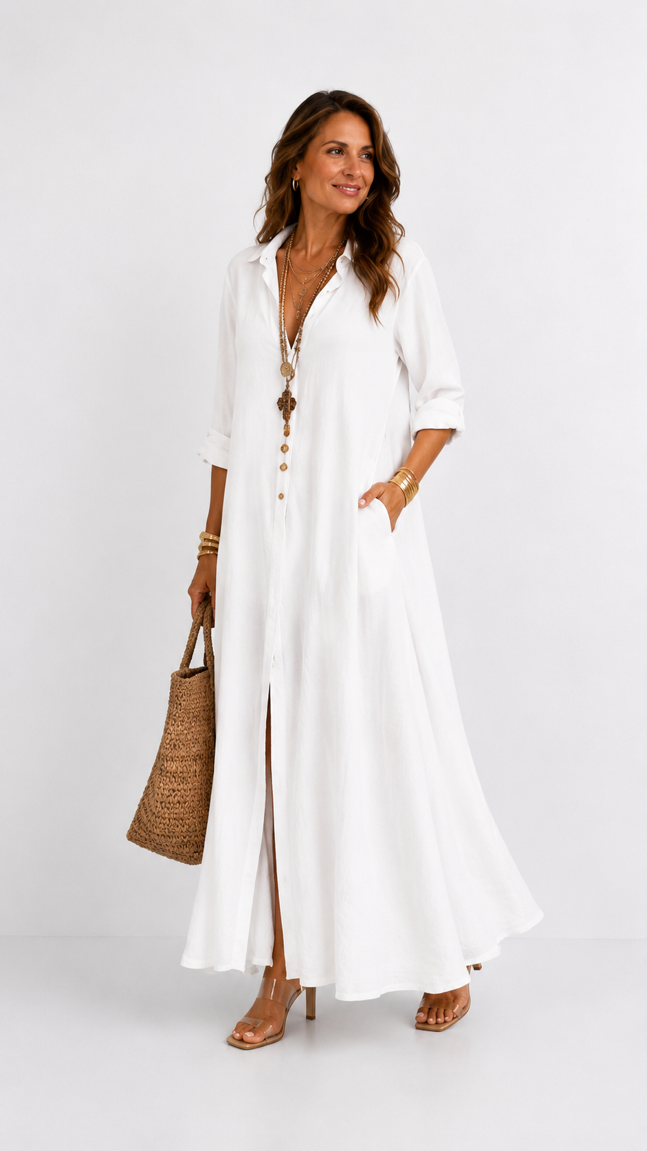 Céline | Vestido Maxi Negro Holgado con Botones
