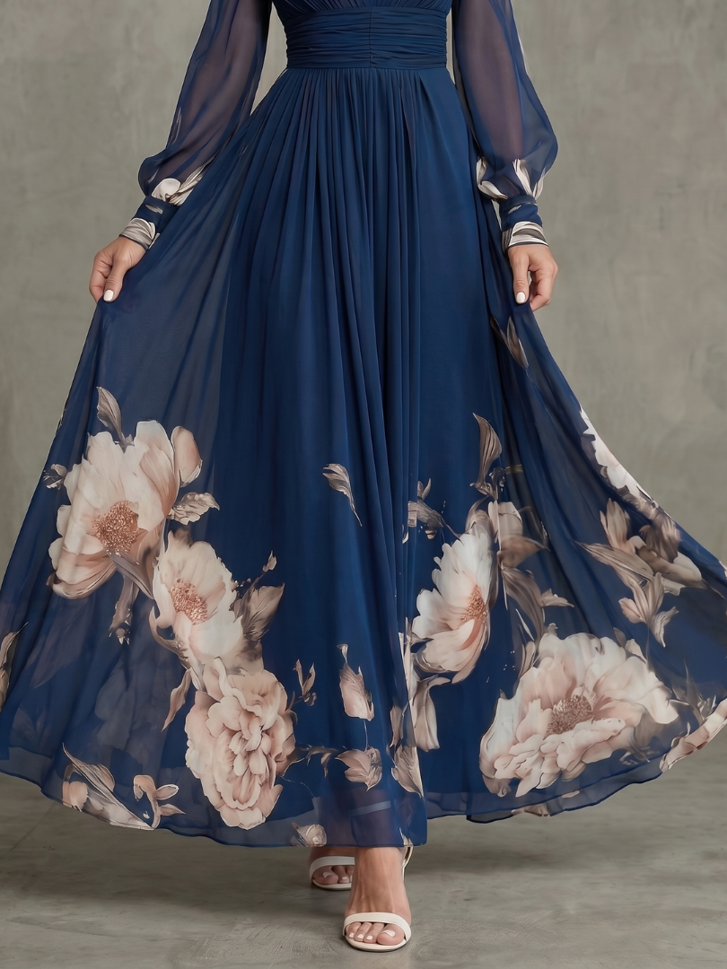 Zélie | Vestido largo con mangas plisadas transparentes