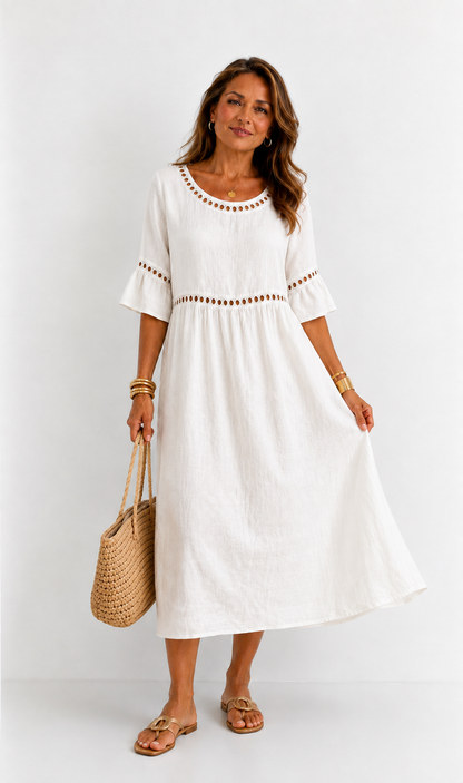 Hélène | Vestido Largo de Lino con Efecto Vientre Plano