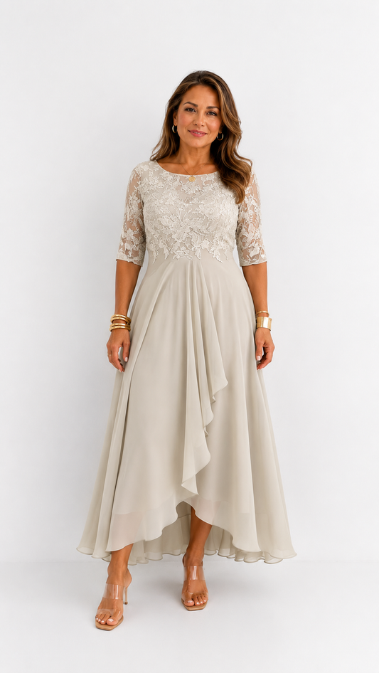 RHONDA | Elegante vestido de encaje Beige
