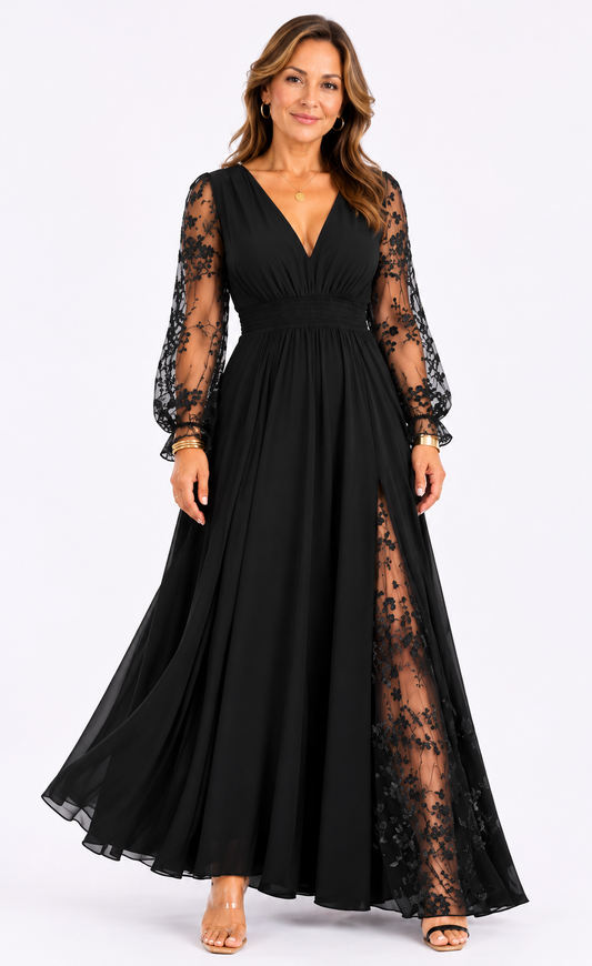Vestido Celeste – Elegancia Romántica con Encaje