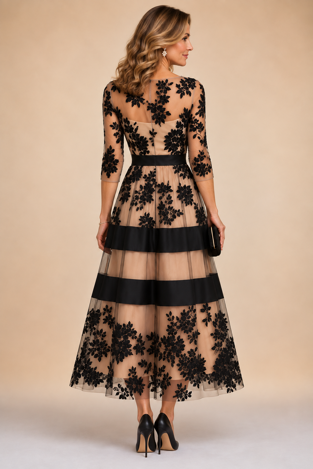 Adeline™ Vestido de fiesta midi con encaje floral