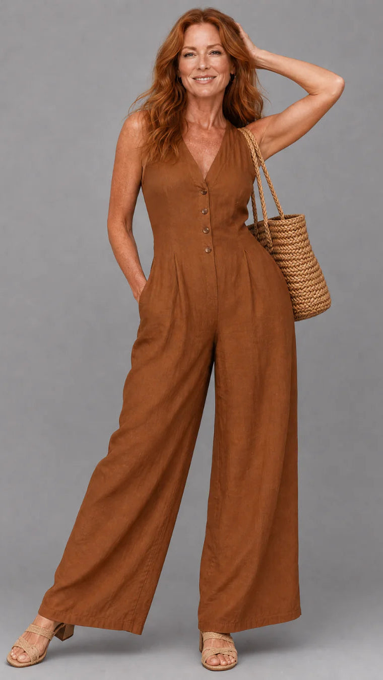 Lyssara | Jumpsuit Elegante de Pierna Amplia y Botones al Frente