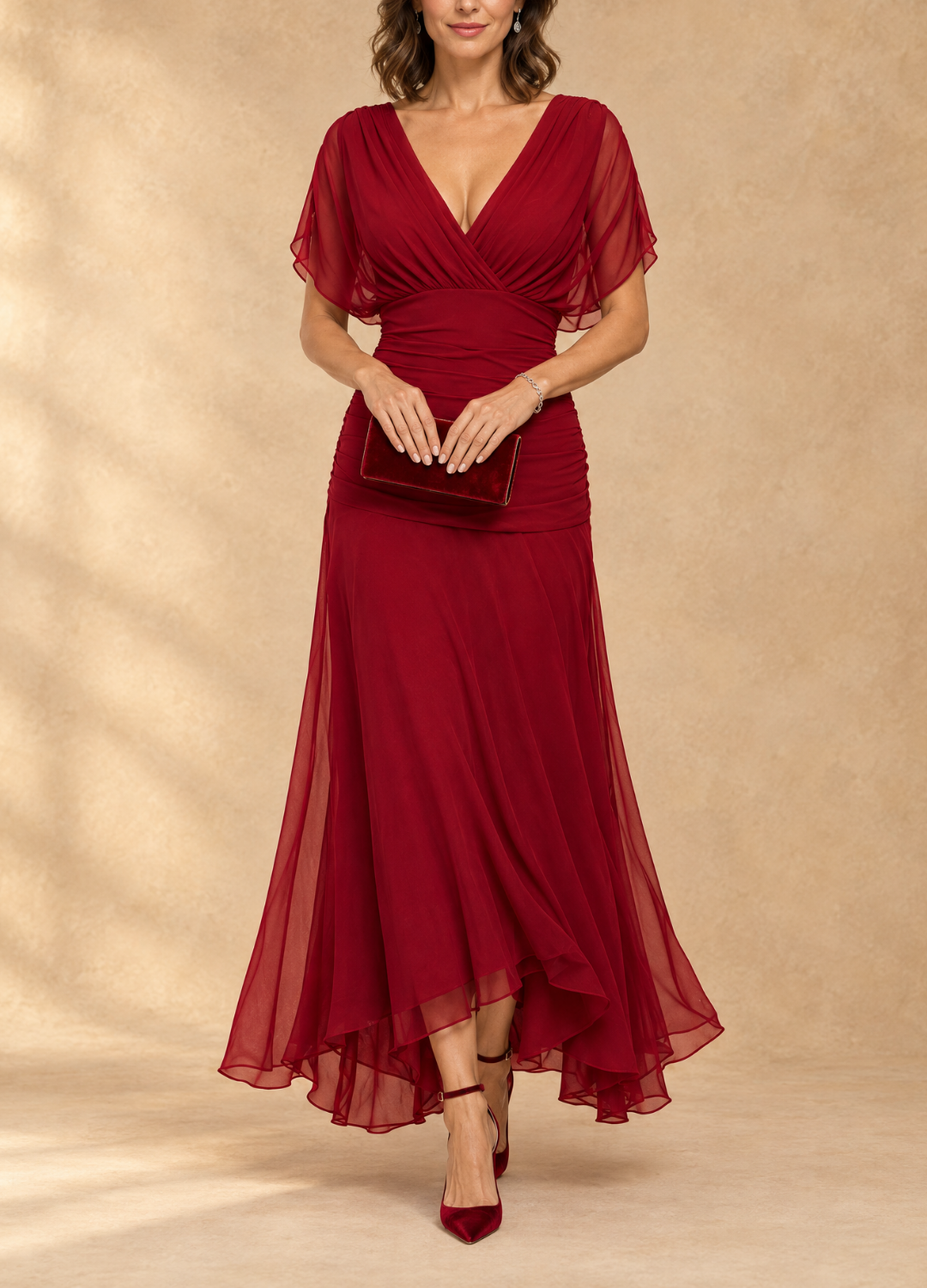 Ernesta | Vestido largo con escote en V drapeado - Imagen 2