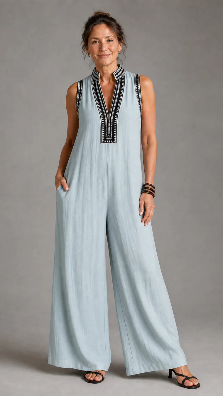Velmira | Jumpsuit Elegante Bordado de Pierna Amplia