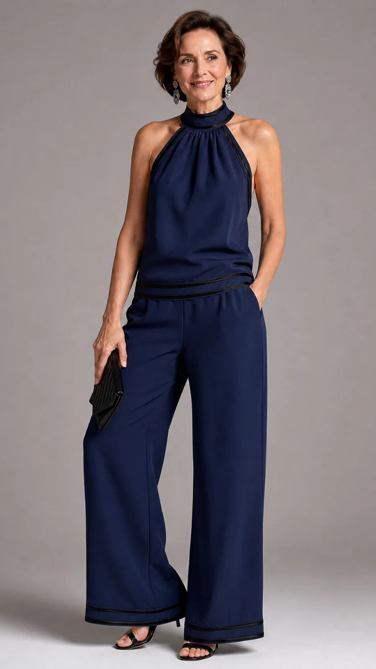 Zephyrine | Jumpsuit Elegante de Cuello Halter con Contraste