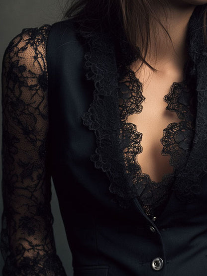Vittoria | Blazer negro con mangas semitransparentes