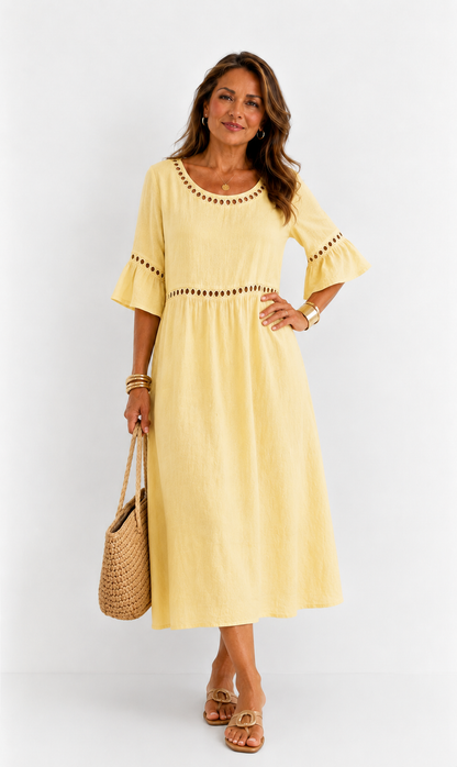 Hélène | Vestido Largo de Lino con Efecto Vientre Plano