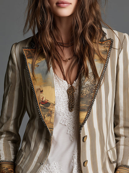 Rosanna | Blazer bohemio de rayas con cuello estampado