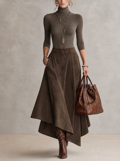 VALENTINA | Conjunto Elegante de Cuello Alto y Falda Asimétrica