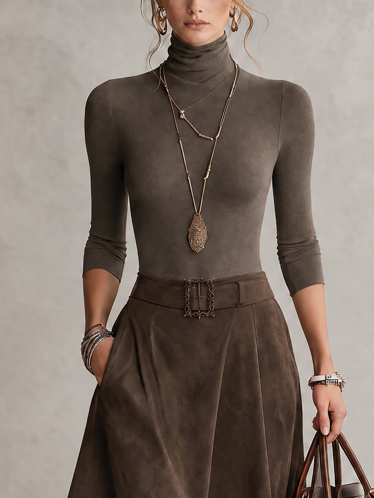 VALENTINA | Conjunto Elegante de Cuello Alto y Falda Asimétrica