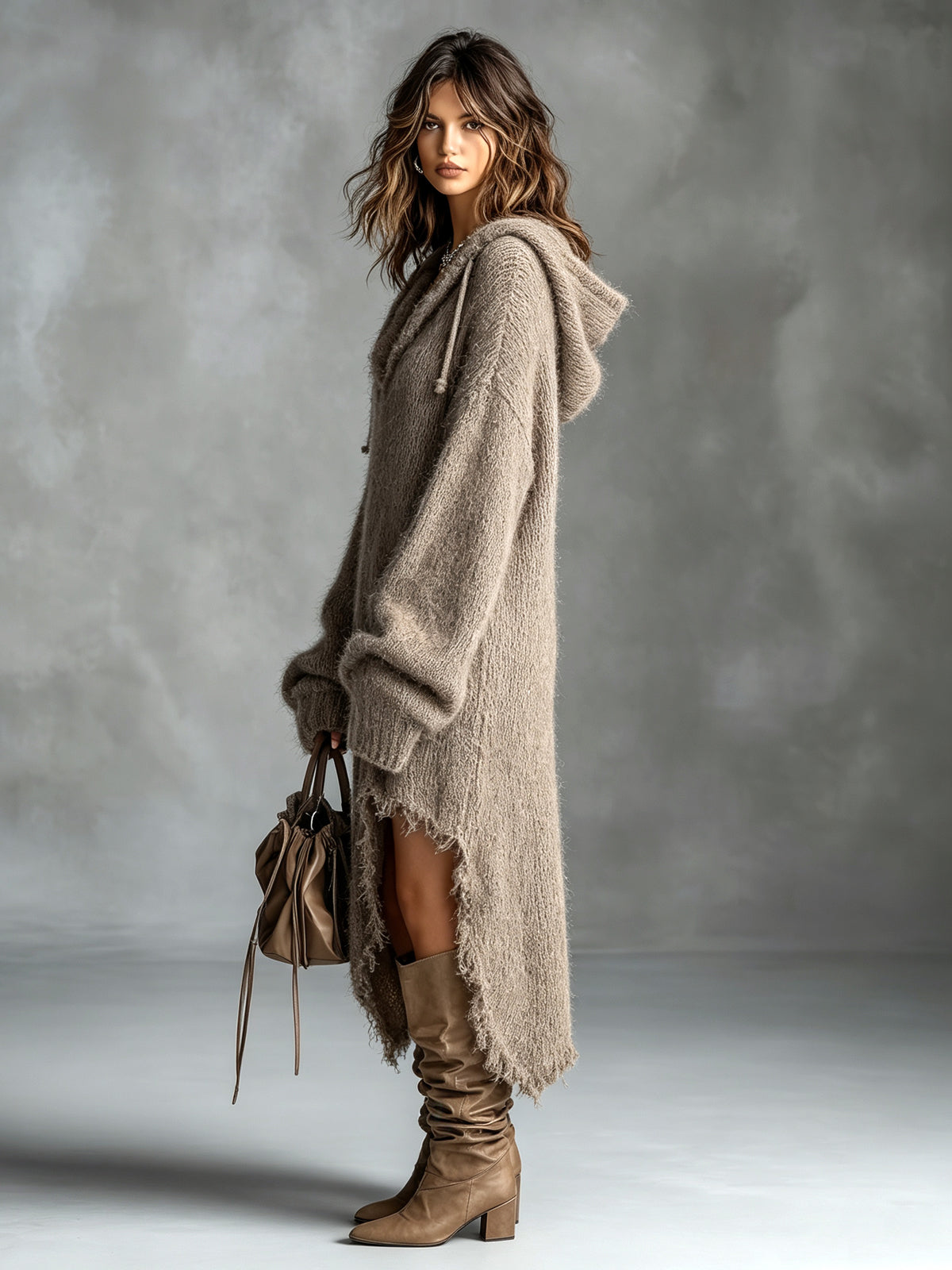 Colombe | Vestido midi de punto afelpado con capucha