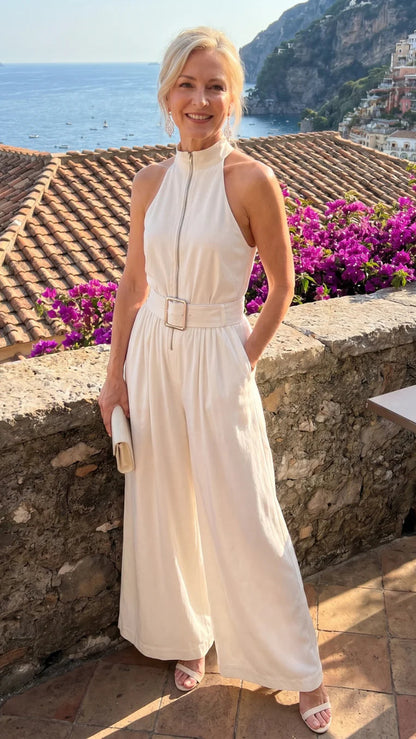 Astrielle | Jumpsuit Elegante de Cuello Alto con Cinturón