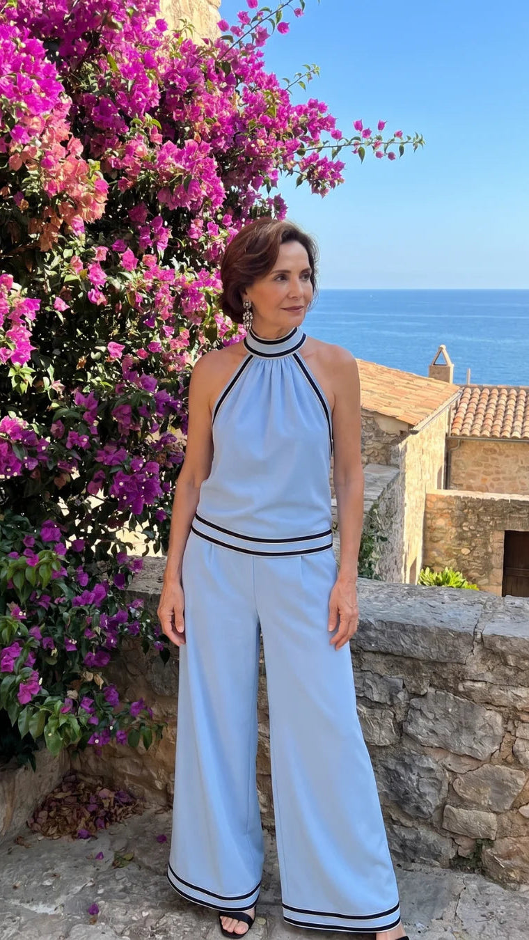 Zephyrine | Jumpsuit Elegante de Cuello Halter con Contraste