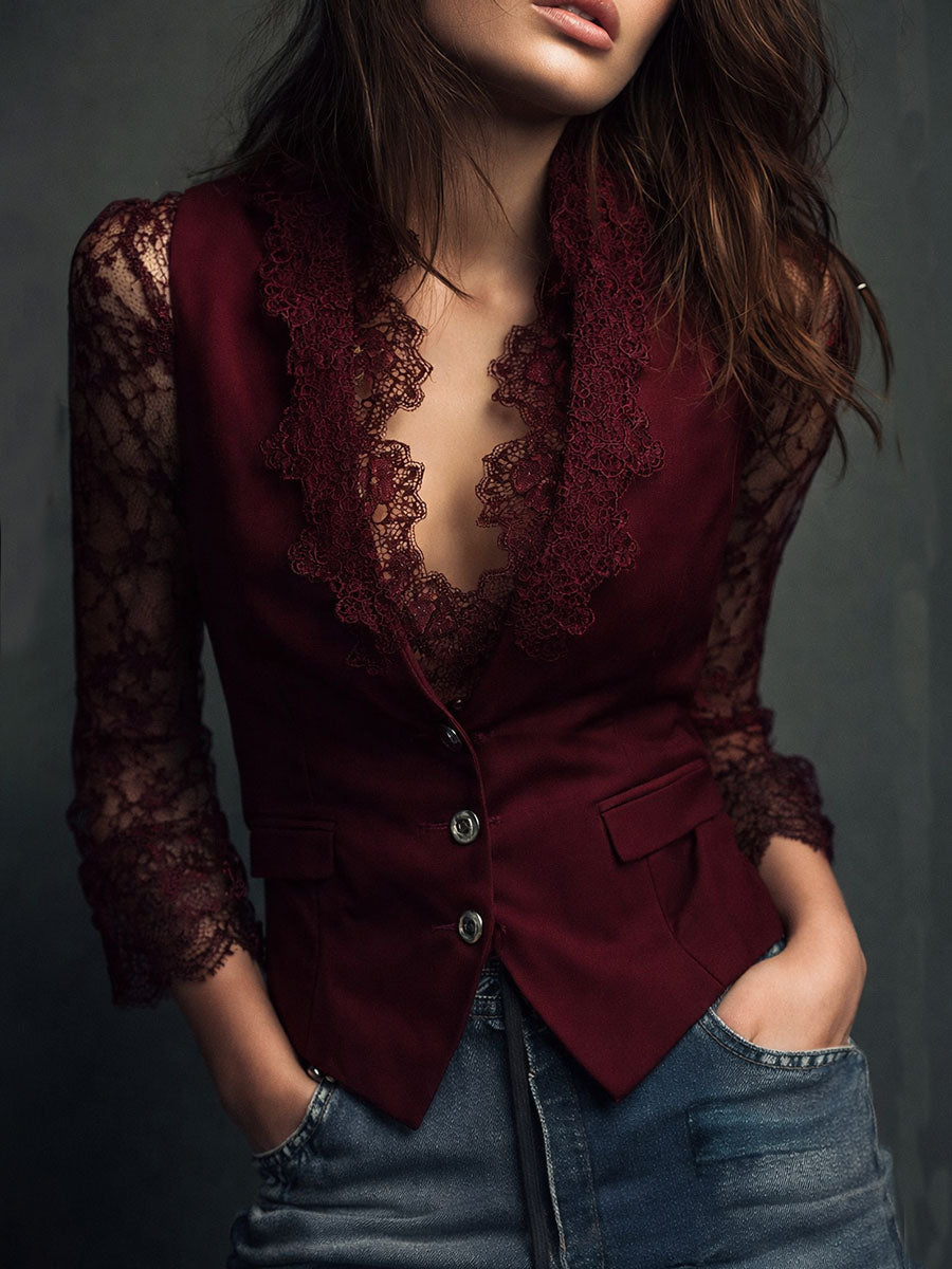 Vittoria | Blazer negro con mangas semitransparentes