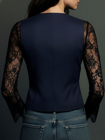 Vittoria | Blazer negro con mangas semitransparentes
