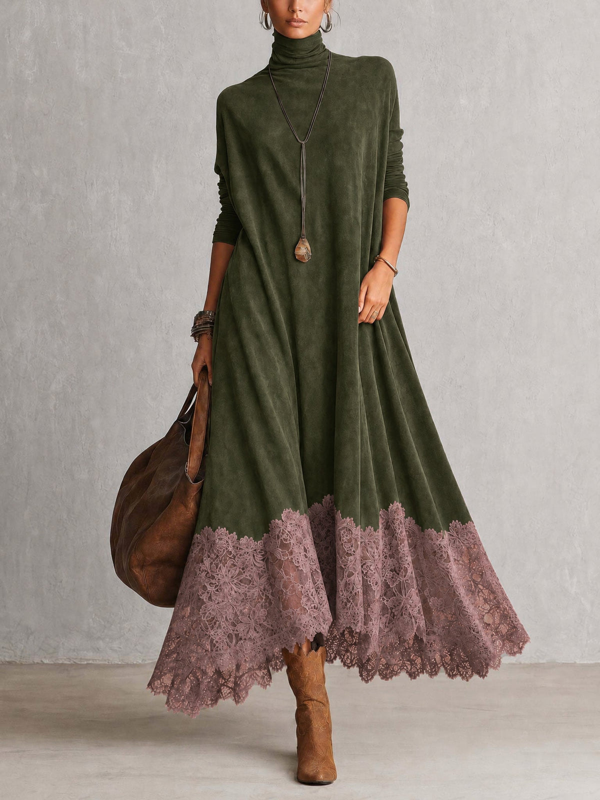 ISABELLA | Vestido Largo de Estilo Vintage con Cuello Alto y Encaje Floral