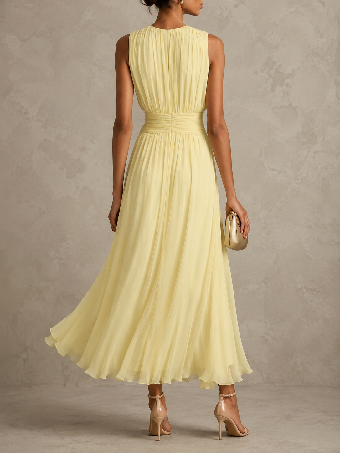 Iselle | Vestido largo sin mangas con cintura fruncida - Imagen 6