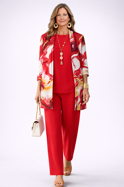 Gail | Conjunto de Tres Piezas Elegancia Clásica — Rojo