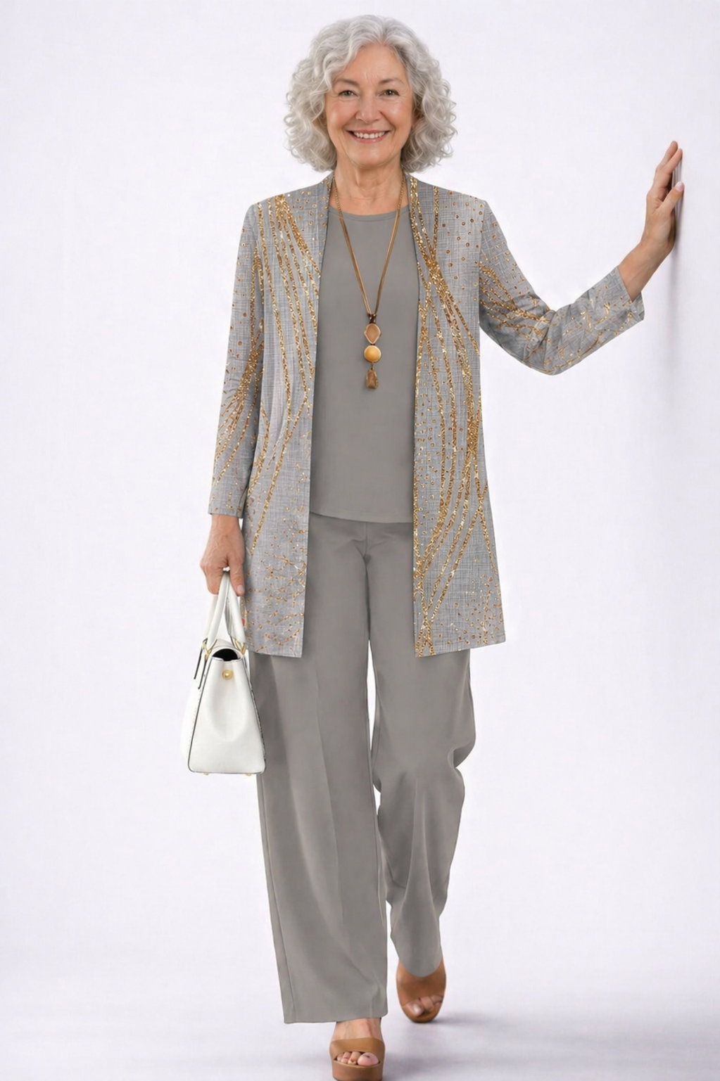 Ali | Conjunto de Tres Piezas Elegancia Clásica — Gris y dorado