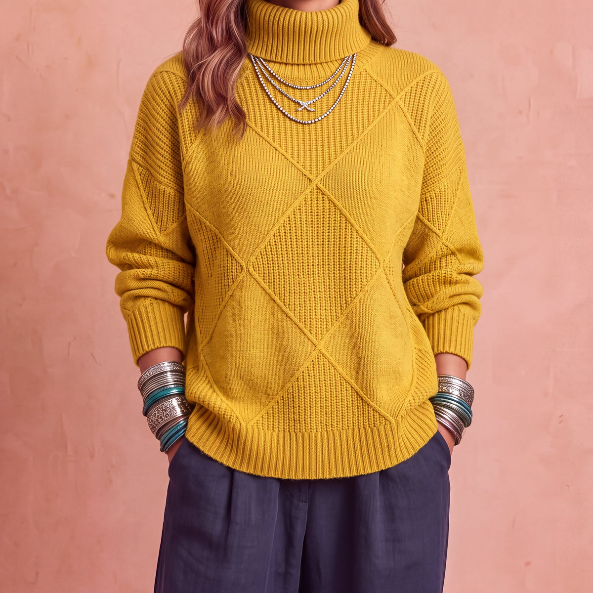 Eugénie | Jersey amplio de rombos para invierno