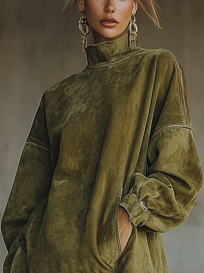 Gabrielle | Vestido de antelina con cuello alto y flecos