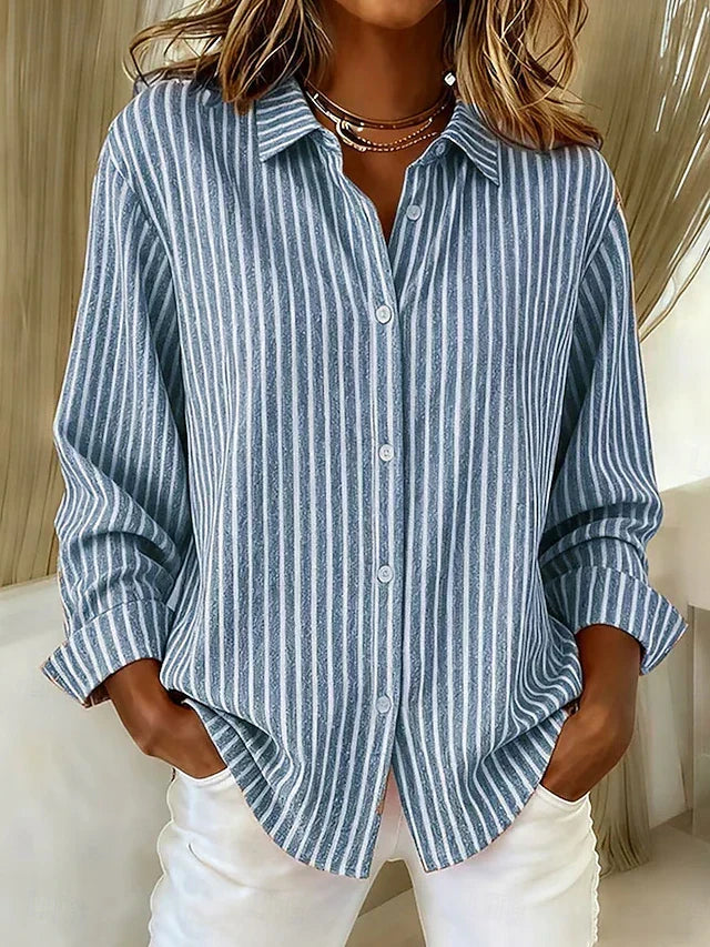 Jacqueline™ | Camisa de rayas con botones — Azul