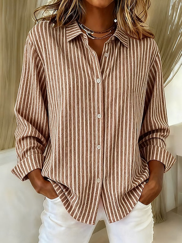 Jacqueline™ | Camisa de rayas con botones — Caqui
