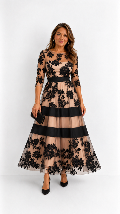 Adeline™ Vestido de fiesta midi con encaje floral