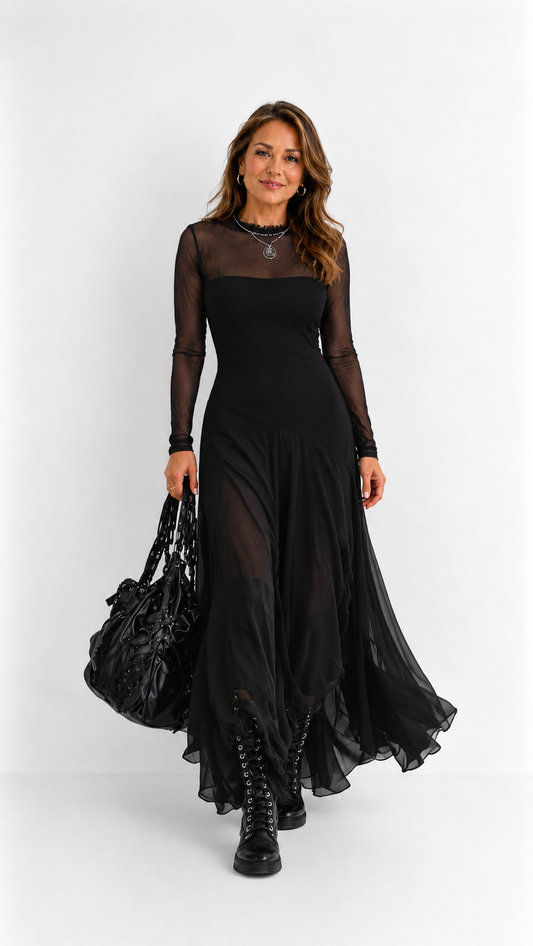 Neroa | Vestido largo negro de tul y corte holgado
