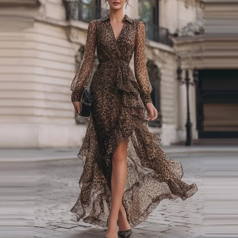 Savina | Vestido largo de leopardo con manga larga - Imagen 2