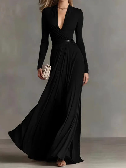 Marietta | Vestido largo con escote profundo en V y manga larga - Imagen 4