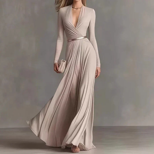 Marietta | Vestido largo con escote profundo en V y manga larga - Imagen 1