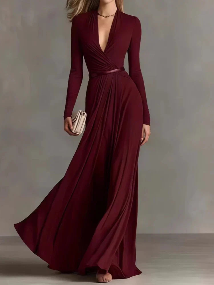 Marietta | Vestido largo con escote profundo en V y manga larga - Imagen 2