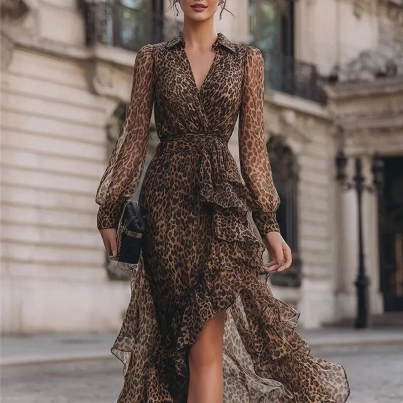 Savina | Vestido largo de leopardo con manga larga - Imagen 4