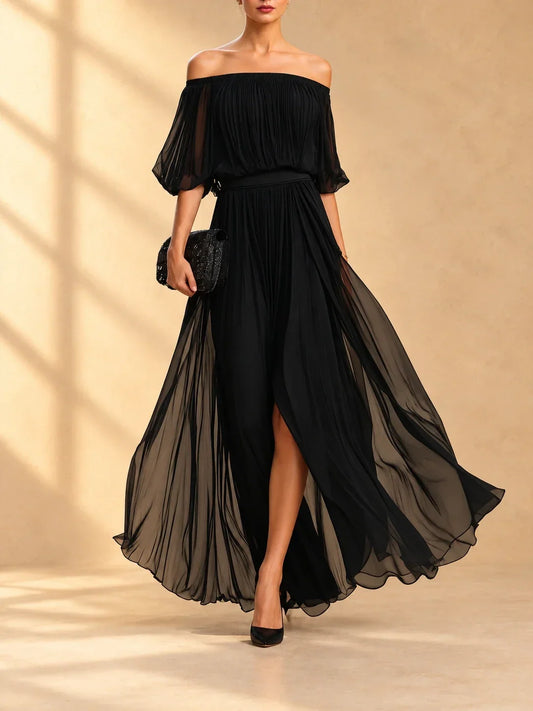 Genoveffa | Vestido largo con hombros descubiertos y falda fluida - Imagen 1