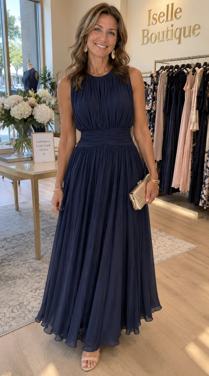 Iselle | Vestido largo sin mangas con cintura fruncida - Imagen 5