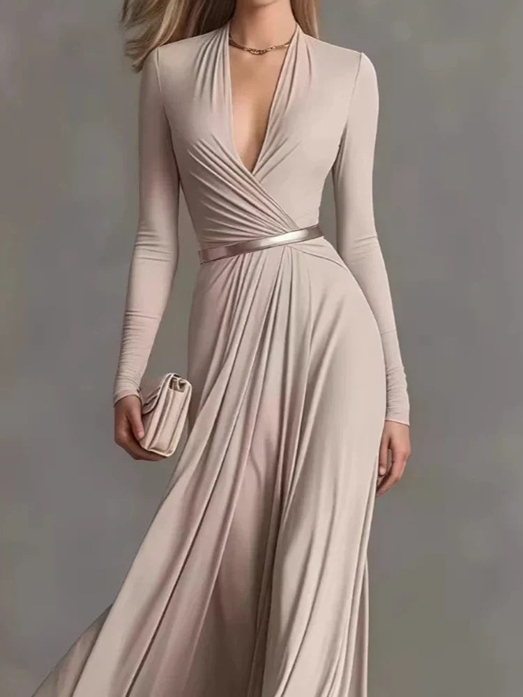Marietta | Vestido largo con escote profundo en V y manga larga - Imagen 6