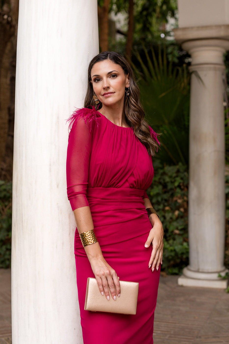 Vestido midi drapeado cereza