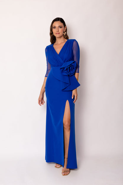 Vestido largo maxi flor azul